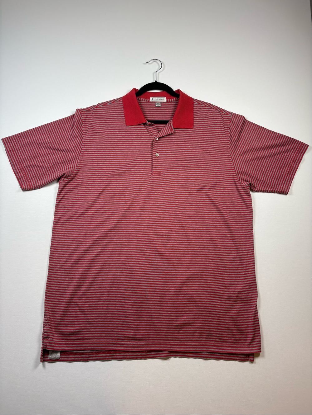 Peter Millar Red and White Thin-Strip Polo with Solid Red Collar
